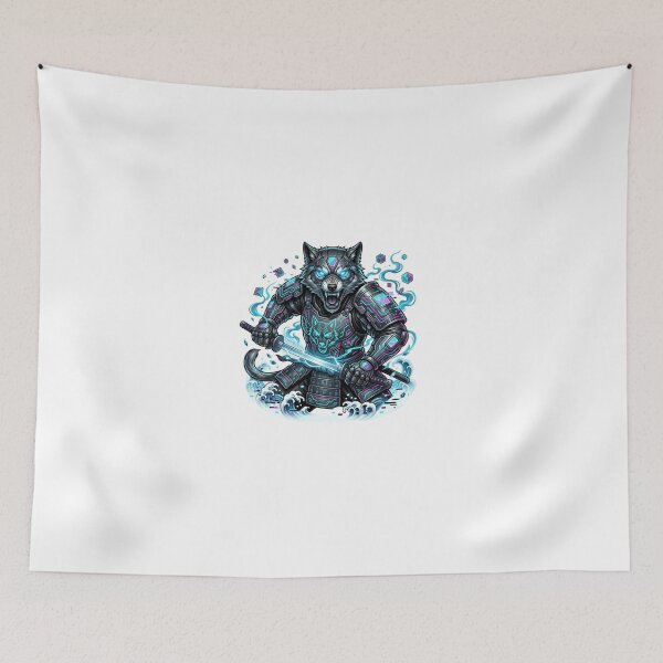 Item preview, Cyber Samurai Wolf Warrior | Neon Futuristic Wolf Sticker Design designed and sold by Shivamartwark.
