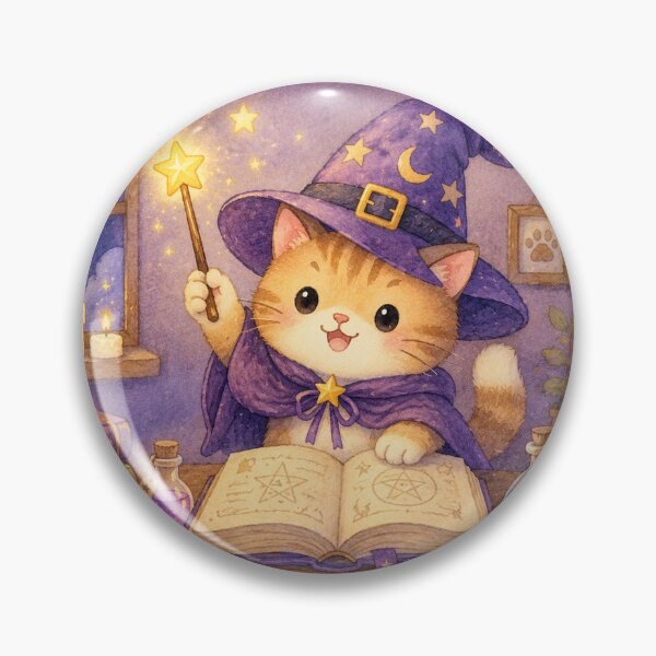 Item preview, Cozy Watercolor Wizard Cat in Magical Library designed and sold by Softie Sticker Studio.