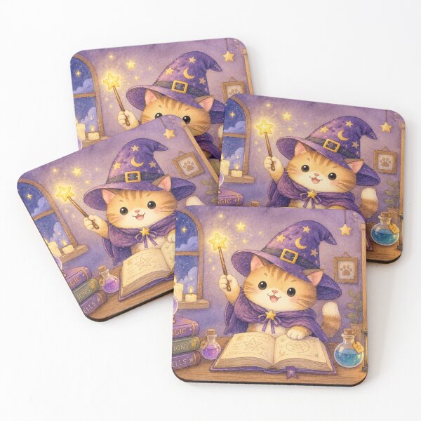 Item preview, Cozy Watercolor Wizard Cat in Magical Library designed and sold by Softie Sticker Studio.