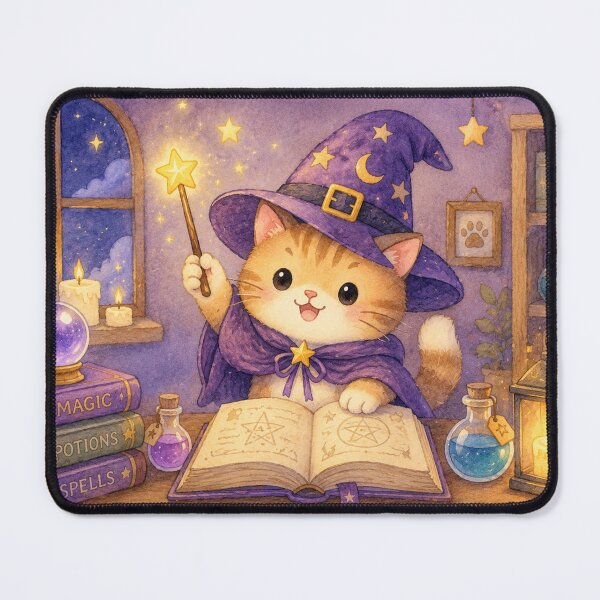 Item preview, Cozy Watercolor Wizard Cat in Magical Library designed and sold by Softie Sticker Studio.