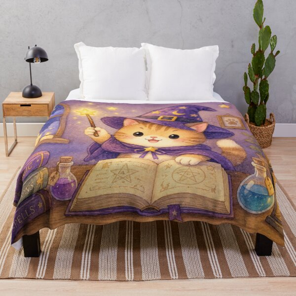 Item preview, Cozy Watercolor Wizard Cat in Magical Library designed and sold by Softie Sticker Studio.