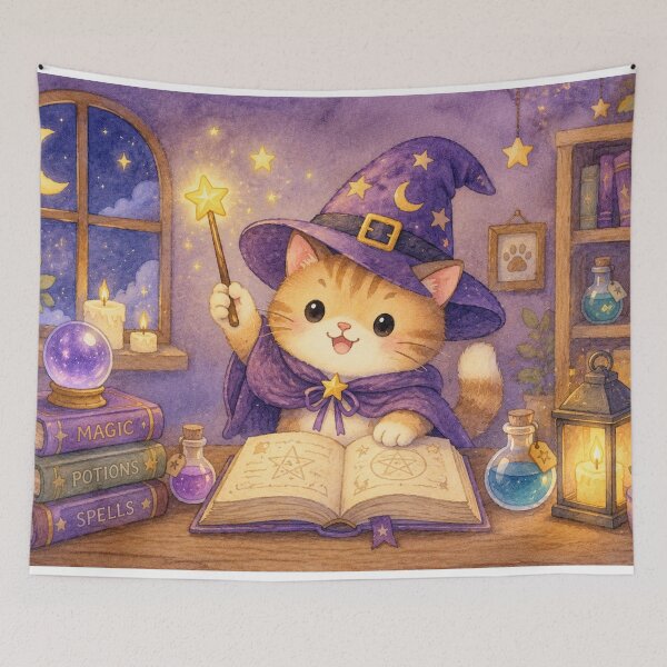 Item preview, Cozy Watercolor Wizard Cat in Magical Library designed and sold by Softie Sticker Studio.