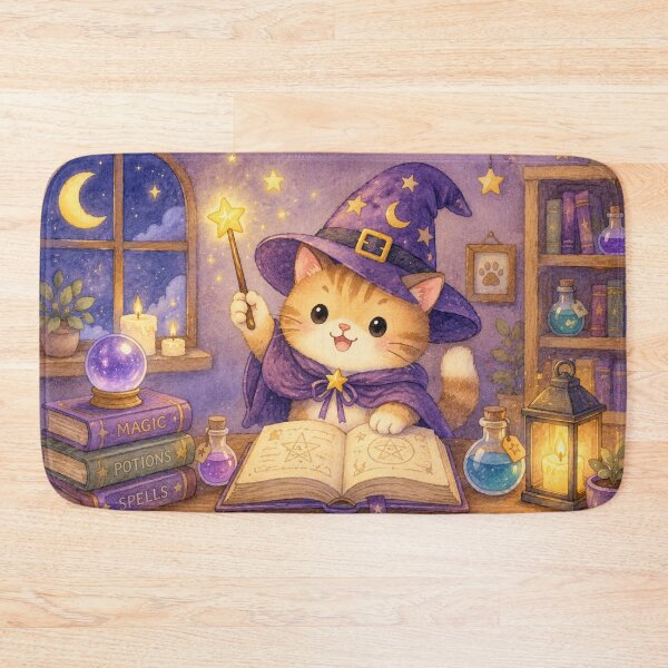 Item preview, Cozy Watercolor Wizard Cat in Magical Library designed and sold by Softie Sticker Studio.
