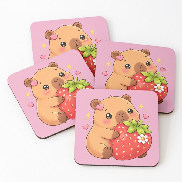 Item preview, Cute Kawaii Capybara Hugging Strawberry Sticker | Pastel Animal Art designed and sold by StickyDelights.