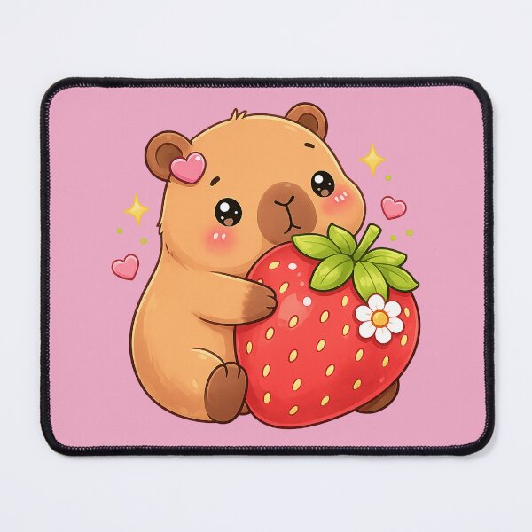 Item preview, Cute Kawaii Capybara Hugging Strawberry Sticker | Pastel Animal Art designed and sold by Nusha Creations.