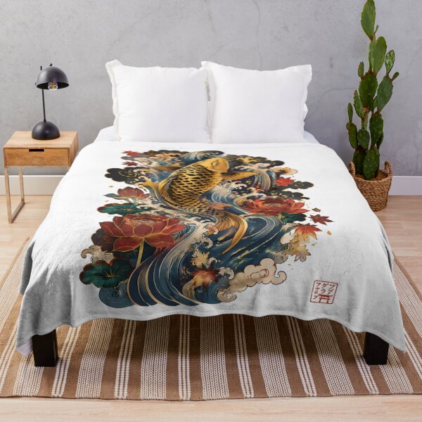 Item preview, Golden Koi Fish Art – Japanese Waterfall Lotus Ukiyo-e Style Illustration designed and sold by kaxymax.