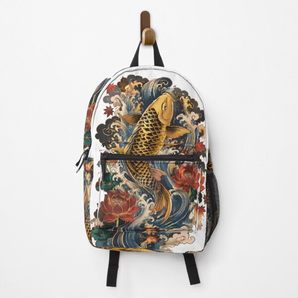 Item preview, Golden Koi Fish Art – Japanese Waterfall Lotus Ukiyo-e Style Illustration designed and sold by kaxymax.