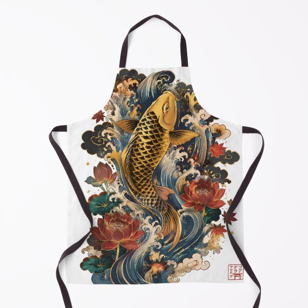 Item preview, Golden Koi Fish Art – Japanese Waterfall Lotus Ukiyo-e Style Illustration designed and sold by kaxymax.