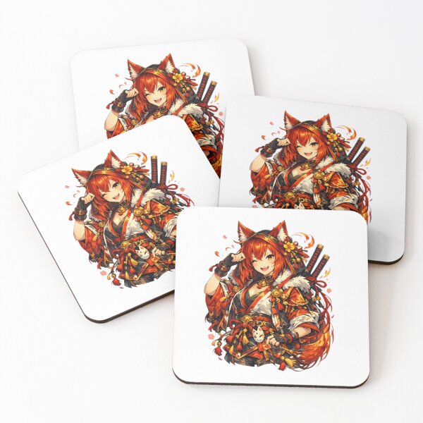 Item preview, Kitsune Samurai Girl with Fox Mask and Katana Swords designed and sold by IMOBILYARI VibeCore.
