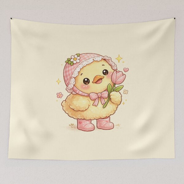 Item preview, Cute Kawaii Duck with Tulip | Pastel Spring Duckling Sticker | Cottagecore Animal Art designed and sold by StickyDelights.