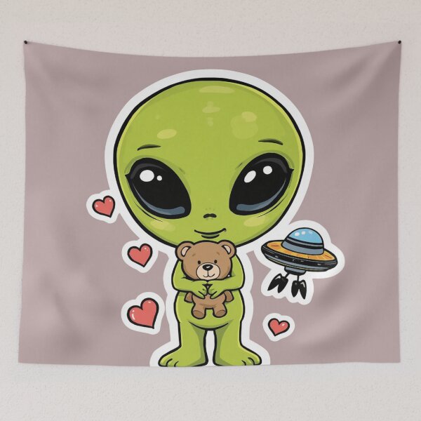 Item preview, Cute Alien Hugging Teddy Bear | Wholesome Space Cartoon designed and sold by SmokingAlien.