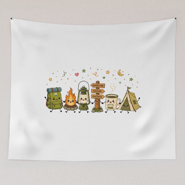 Item preview, Cute Camping Crew Kawaii Outdoor Adventure Campfire Tent Nature Art designed and sold by bilal sibgui.