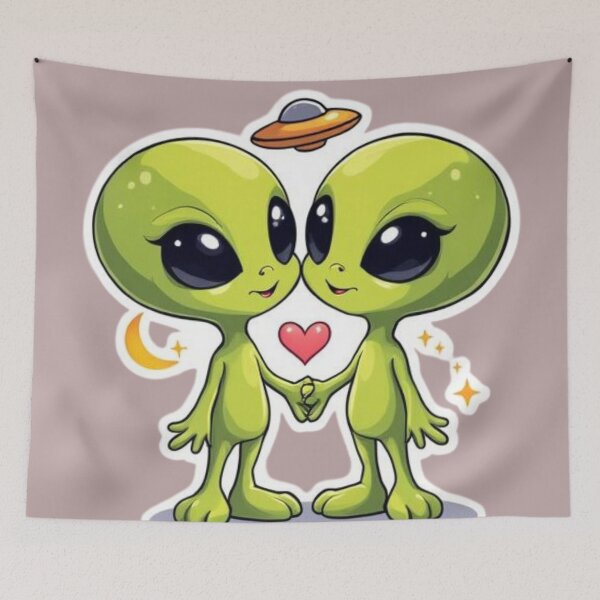 Item preview, Love Across the Galaxy | Cute Alien Couple designed and sold by SmokingAlien.