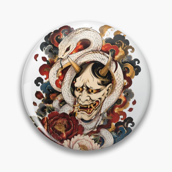 Item preview, Hannya Mask & White Serpent – Japanese Oni Yokai Tattoo Art designed and sold by kaxymax.