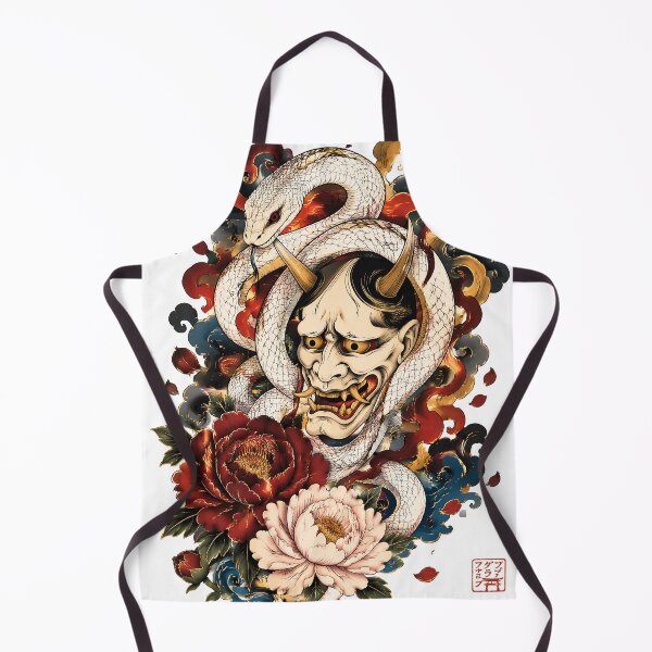 Item preview, Hannya Mask & White Serpent – Japanese Oni Yokai Tattoo Art designed and sold by kaxymax.