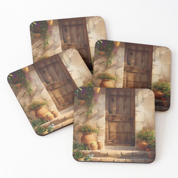 Item preview, Rustic Mediterranean Wooden Door Floral Steps Wall Art designed and sold by Emberearth.