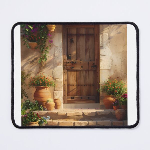 Item preview, Rustic Mediterranean Wooden Door Floral Steps Wall Art designed and sold by Emberearth.