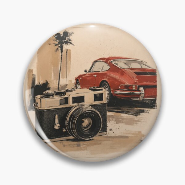 Item preview, Vintage Retro Camera & Red Classic Car – Premium Travel Aesthetic Wall Art designed and sold by AstraDrip Studio.