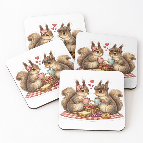 Item preview, Romantic Squirrel Picnic Sticker | Cute Woodland Couple with Coffee, Picnic Basket & Hearts designed and sold by D S DESIGNS .