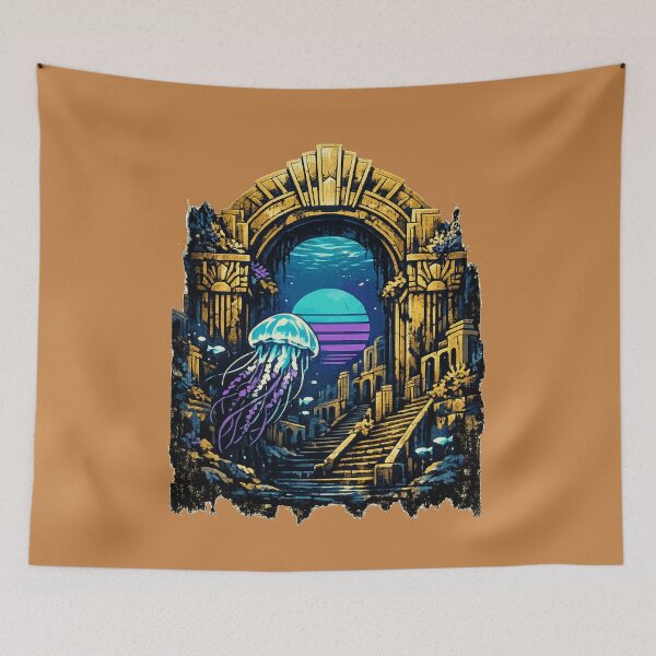 Item preview, Neon Retro Anime Sunken Atlantis Plaza designed and sold by KungPowUnicorn.