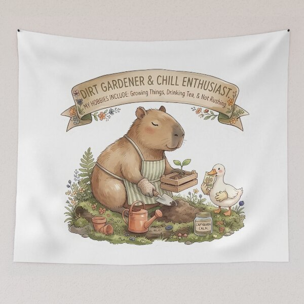 Item preview, Dirt Gardener & Chill Enthusiast - Cute Capybara Gardening Sticker designed and sold by Lu7u.