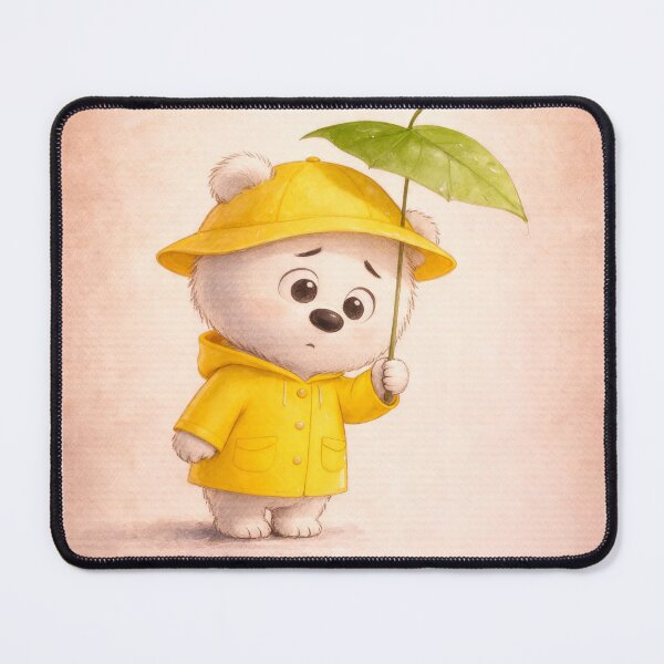 Item preview, Cute Polar Bear in Yellow Raincoat Holding Leaf Umbrella - Rain Art designed and sold by ZINO WORLD.