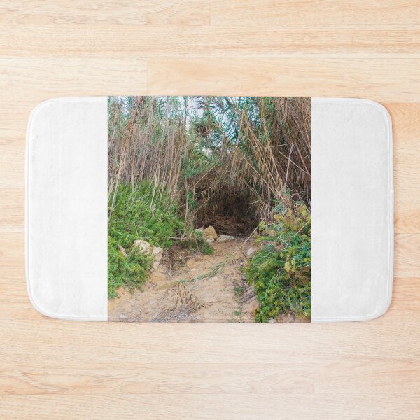 Item preview, Coastal Sand Path Leading Into Dense Reeds and Green Vegetation Creating a Hidden Natural Tunnel designed and sold by Nmallia.