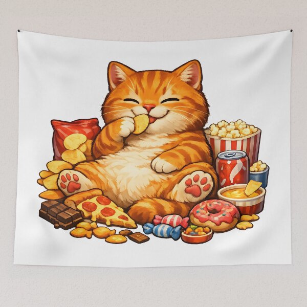 Item preview, No Thoughts Just Snacks Orange Cat Cute Food Lover Illustration designed and sold by builtforyou.