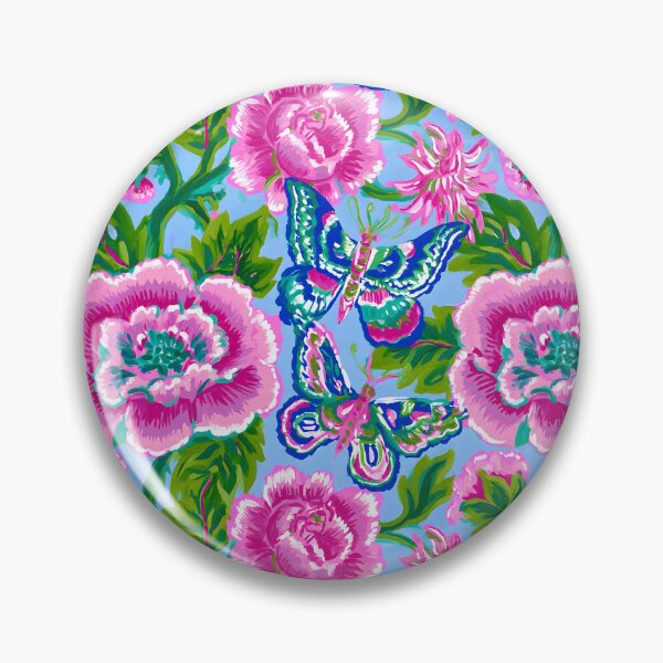 Item preview, Preppy chinoiserie flowers and butterflies in pink, green and perwinkle designed and sold by SophieClimaArt.