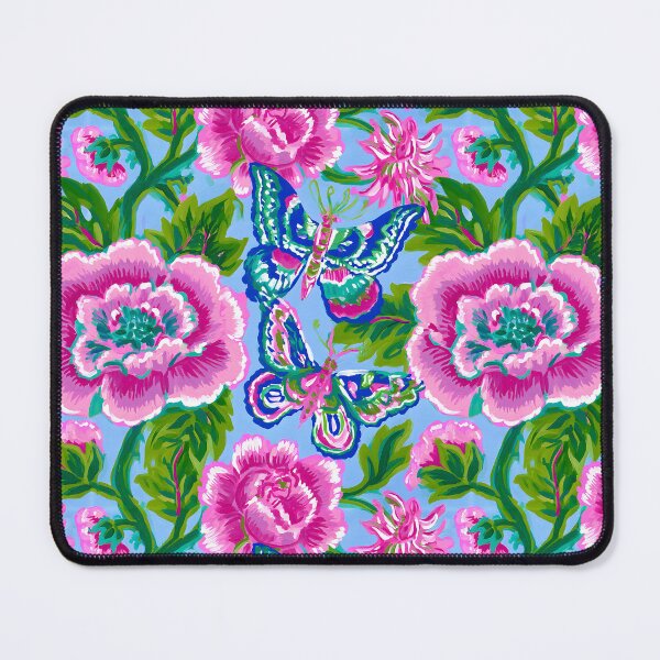 Item preview, Preppy chinoiserie flowers and butterflies in pink, green and perwinkle designed and sold by SophieClimaArt.