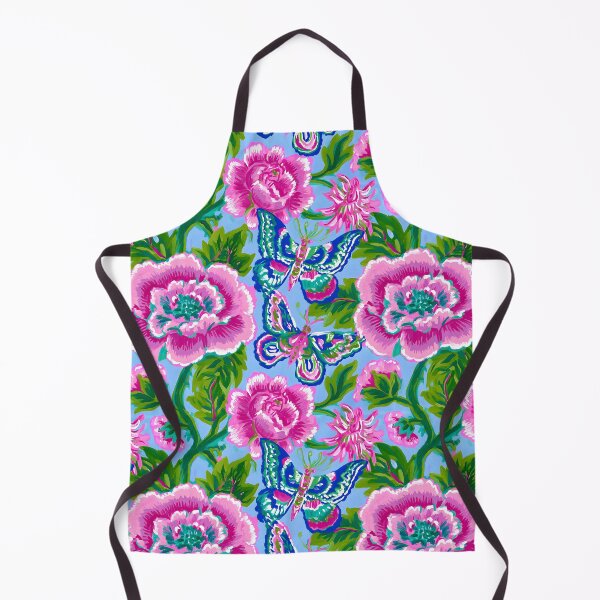 Item preview, Preppy chinoiserie flowers and butterflies in pink, green and perwinkle designed and sold by SophieClimaArt.