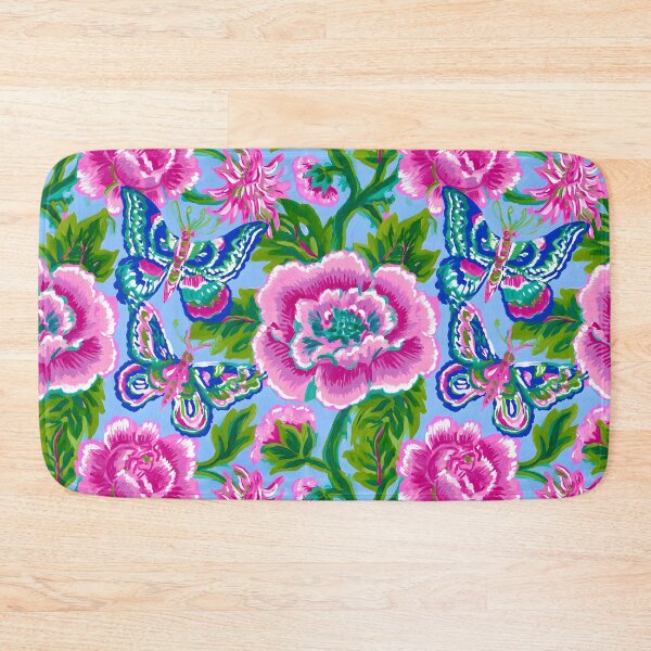 Artikelvorschau, Preppy Chinoiserie-Blumen und Schmetterlinge in Rosa, Grün und Perwinkle entworfen und verkauft von SophieClimaArt.