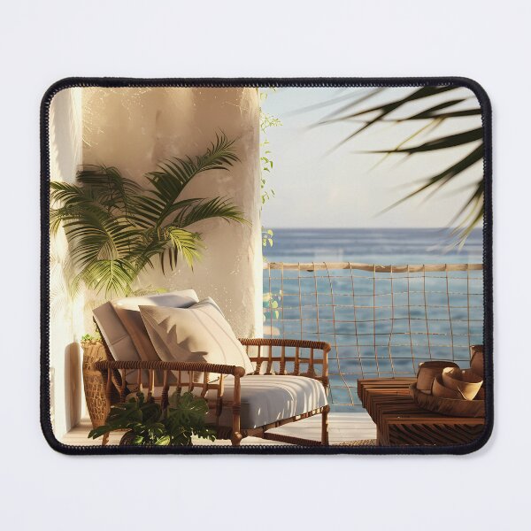 Item preview, Boho Coastal Terrace Sunlit Ocean View Patio Wall Art designed and sold by Emberearth.