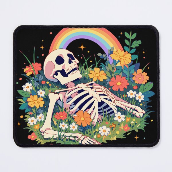 Item preview, Ready for Some Sleep – Cute Skeleton Lying in Flowers with Rainbow | Whimsical Gothic Floral Chill Vibes designed and sold by nomu-nomu.