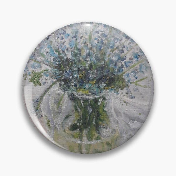 Item preview, Blue Forget Me Not Flowers in Glass Pitcher Oil Painting designed and sold by ilkayArtStudio.