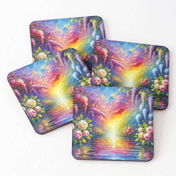 Item preview, Oil painting of lush floral garden near lake designed and sold by Chi261.