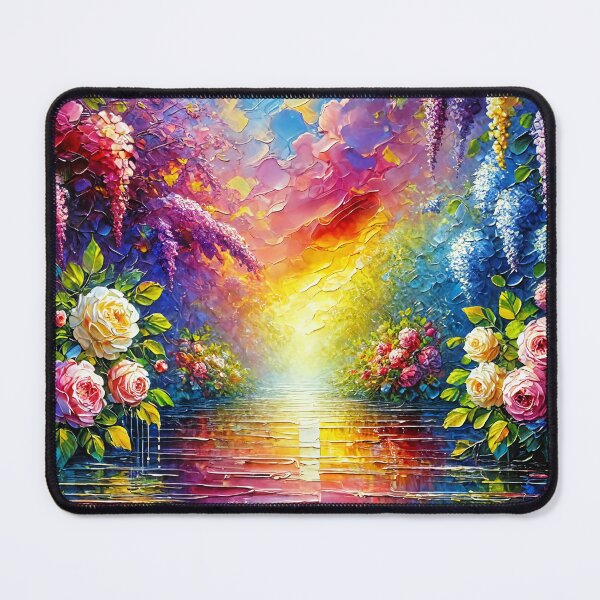 Item preview, Oil painting of lush floral garden near lake designed and sold by Chi261.