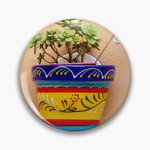 Item preview, Colorful Ceramic Flower Pot With Succulent Hanging On Peach Wall, Hand-Painted Mexican Style designed and sold by Nmallia.