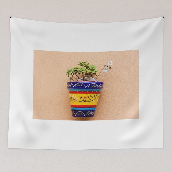 Item preview, Colorful Ceramic Flower Pot With Succulent Hanging On Peach Wall, Hand-Painted Mexican Style designed and sold by Nmallia.