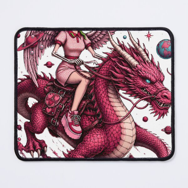 Item preview, Cyberpunk Angel Riding Pink Dragon Fantasy Art Design designed and sold by martina-studio.