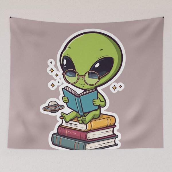 Item preview, Lost in the Universe of Books | Cute Alien Reader designed and sold by SmokingAlien.
