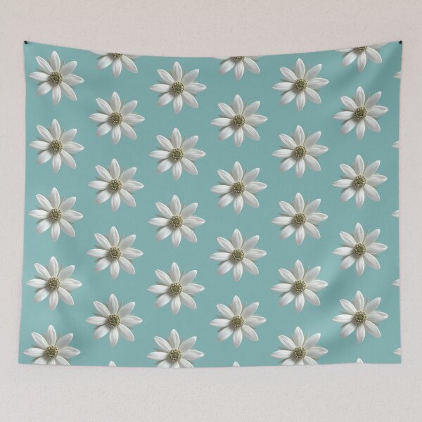 Item preview, White Daisy Flower on Sage Teal Blue Background designed and sold by Jyoti-Quotes.