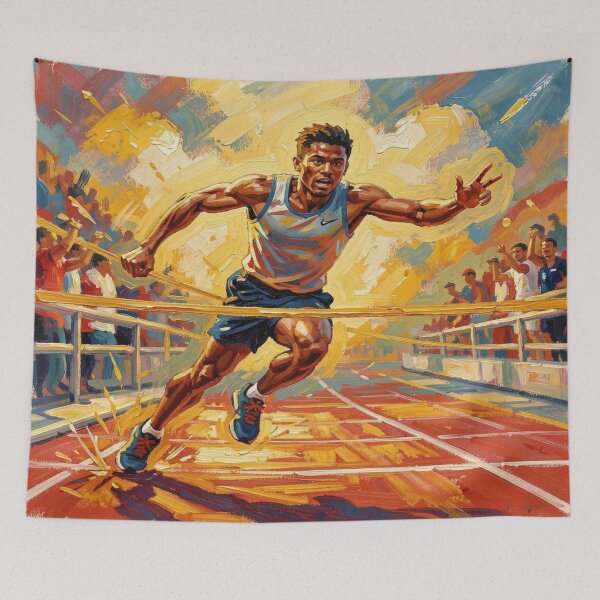 Item preview, Expressionist Runner Crossing the Finish Line with Painterly Energy designed and sold by FotoworldEdel.
