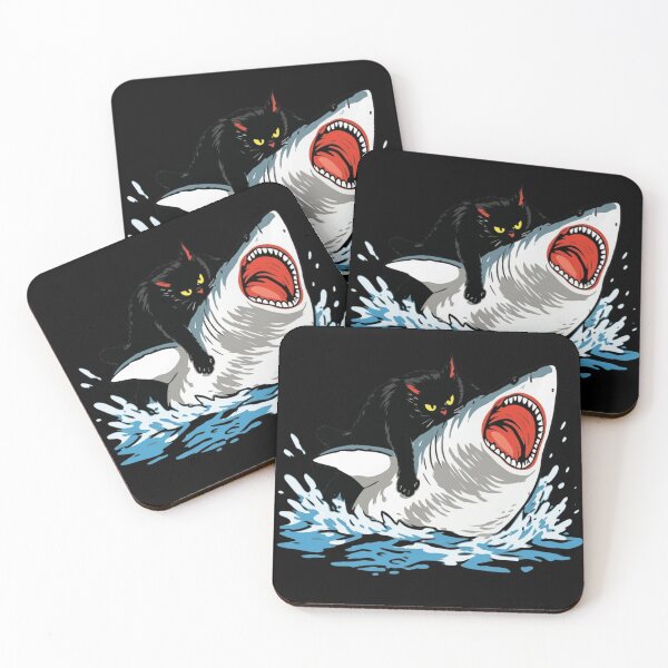 Item preview, Fierce Black Cat Riding Great White Shark designed and sold by haitrieuic96.