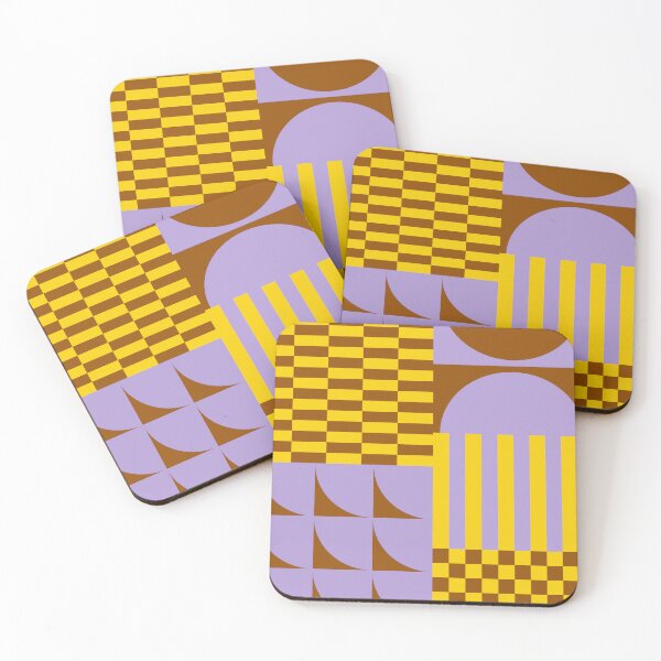 Item preview, Retro Geometric Shapes and Checkerboard Abstract in Lavender Brown Mustard Yellow designed and sold by nineFlorals.