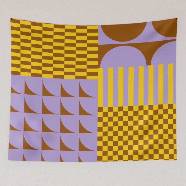 Item preview, Retro Geometric Shapes and Checkerboard Abstract in Lavender Brown Mustard Yellow designed and sold by nineFlorals.