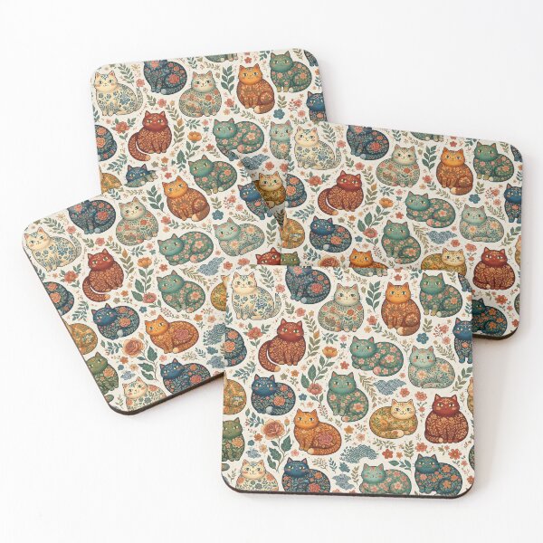 Item preview, Vintage Floral Folk Art Cat Pattern designed and sold by Iampoji.