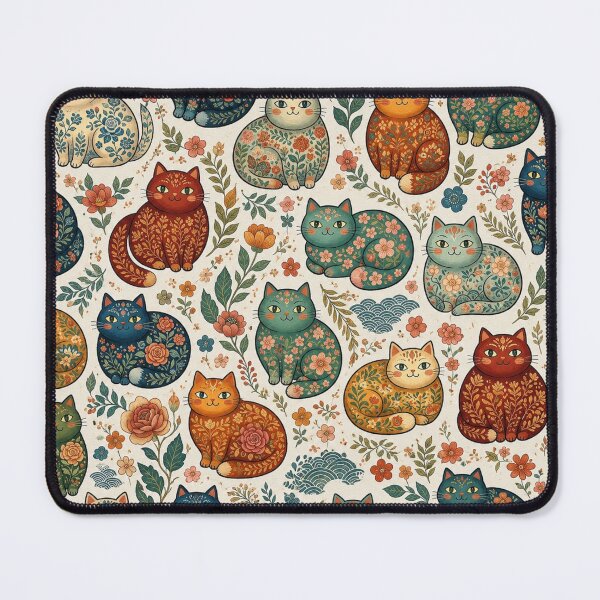 Item preview, Vintage Floral Folk Art Cat Pattern designed and sold by Iampoji.