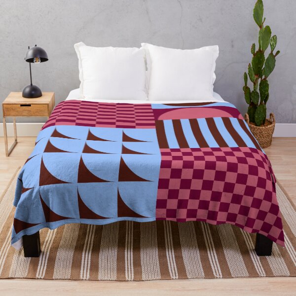 Item preview, Retro Geometric Shapes and Checkerboard Abstract in Burgundy Purple Blue designed and sold by nineFlorals.