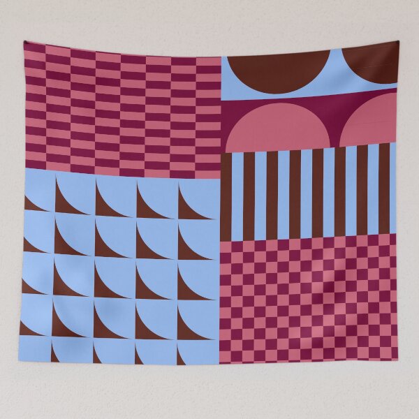 Item preview, Retro Geometric Shapes and Checkerboard Abstract in Burgundy Purple Blue designed and sold by nineFlorals.
